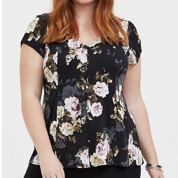 torrid Tops - Torrid Black Floral Button & Corset Back Blouse